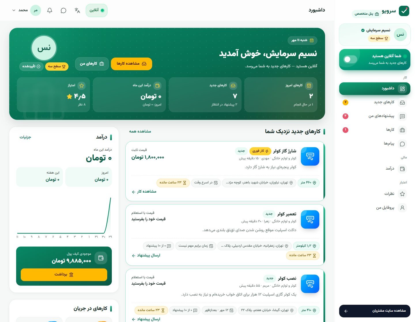 Provider dashboard